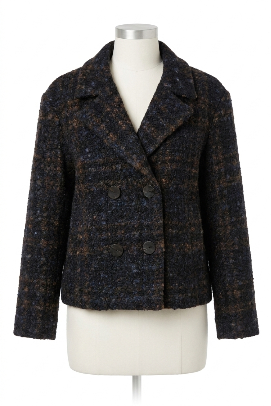 NEW FRANK LYMAN nolana plaid collared long sleeve jacket in navy and copper